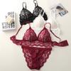 French triangle cup bra set female sexy beautiful back hollow lace two-piece set