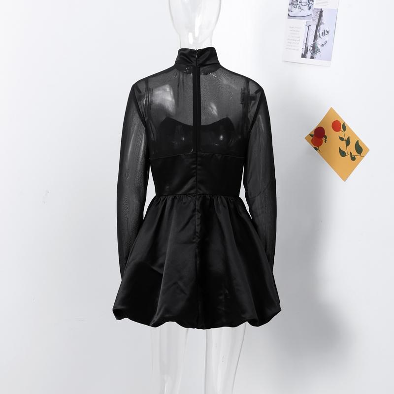 Sexy See-through Dress Women Turtleneck Full Sleeves Slim A-line Mini Dresses Autumn Fashion High Streetwear