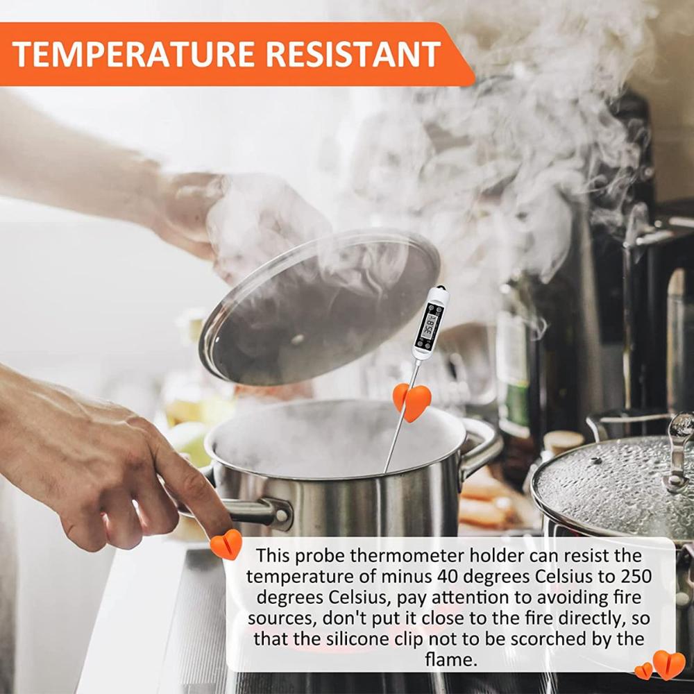 Heart Shape Hand-Free Barbecue Silicone Temp Probe Clip Pot Clip Thermometer Holder Kitchen Tool