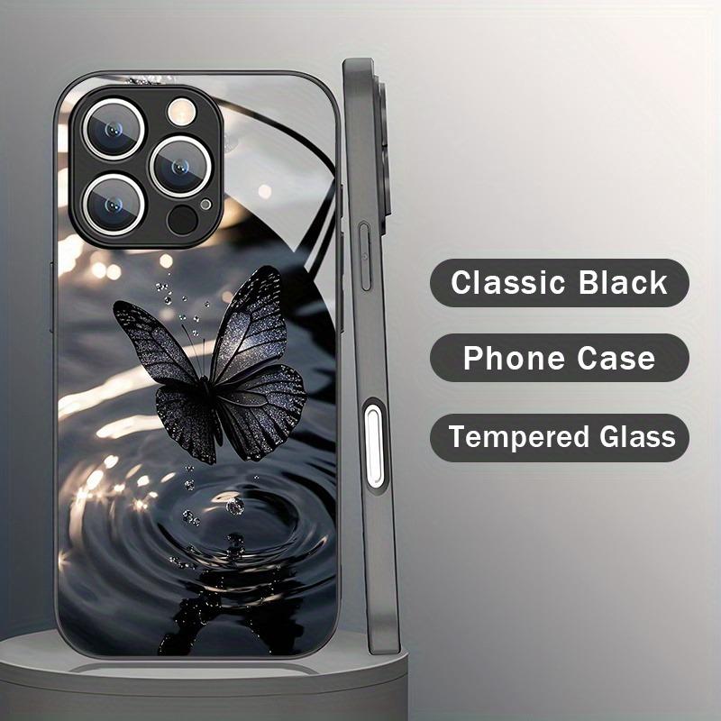 Premium Schwarzes Schmetterlingsmuster Gehärtetes Glas Handyhülle Für iPhone 17 16 15 14 13 12 11 Pro Max 17Air 16E 7 Plus XR XS X Hülle