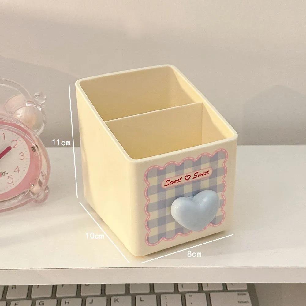 

Large Capacity Pen Holder Heart Shape Makeup Brush Container Student Stationery синій