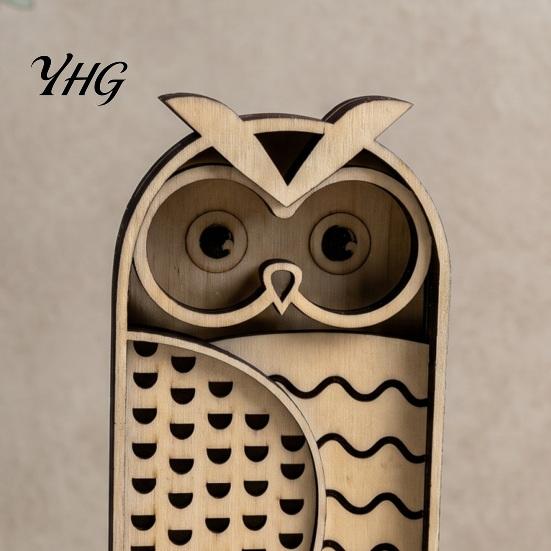 Decorative Wooden Animal Statues Multi Layer Owl Figurine, 3D Layered Crafts, Creative Wood Exquisite Crafts for Living Room Carving Ornaments