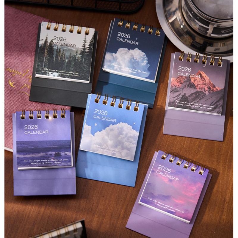 2026 Ins-Style Scenery Desktop Calendar: Minimalist Artistic Small Calendar for Students & Office Decor