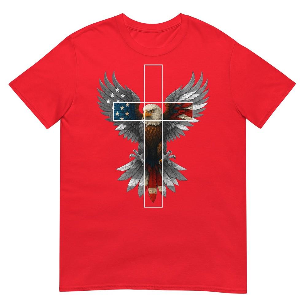 American Flag Eagle Cross Christian 4th Of July Patriotic Tshirt S