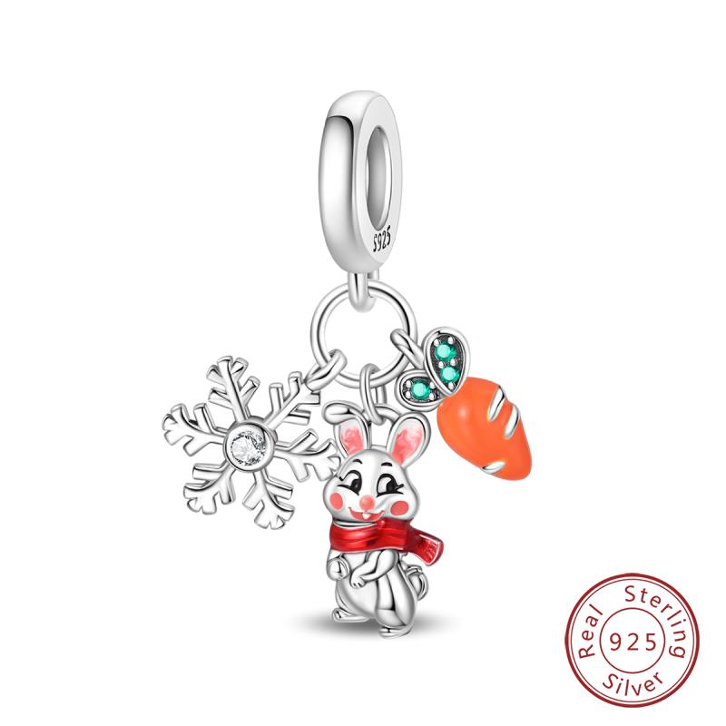 Original Copper Charms Beads Winter Snowflake Snowman Igloo Penguin Pendant Fit Bracelet Women Jewelry Gift