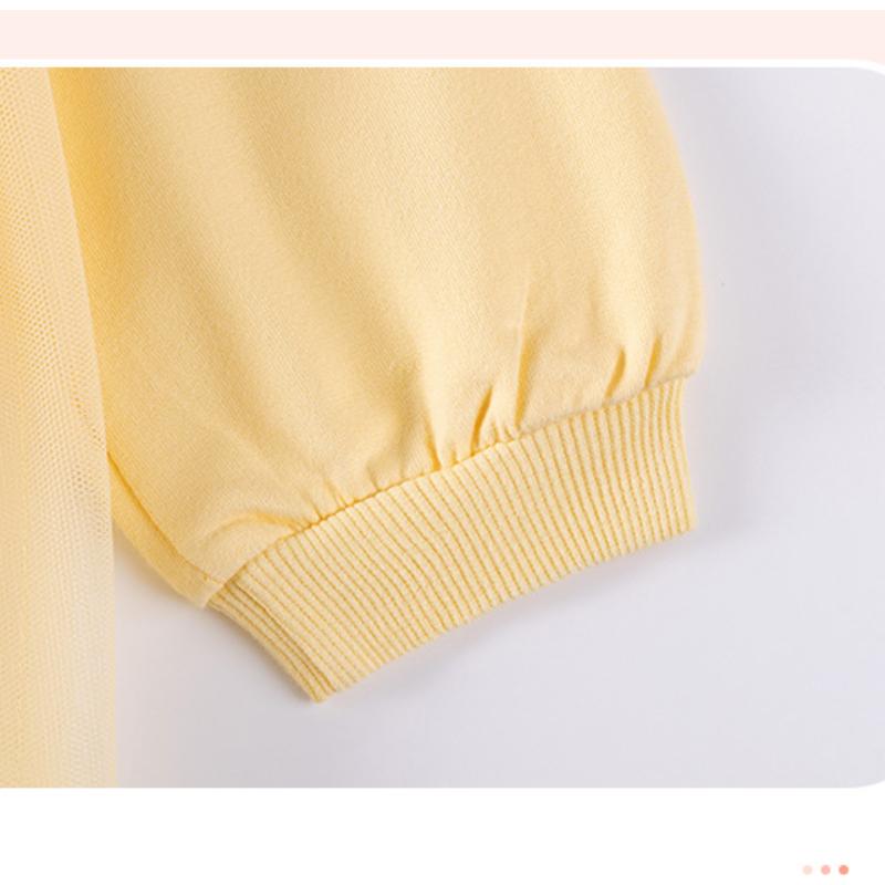 Girls Mesh Dress Spring Autumn Clothes Children's Princess Dresses Cartoon Cotton Yellow Skirt for 2-7 Years Old