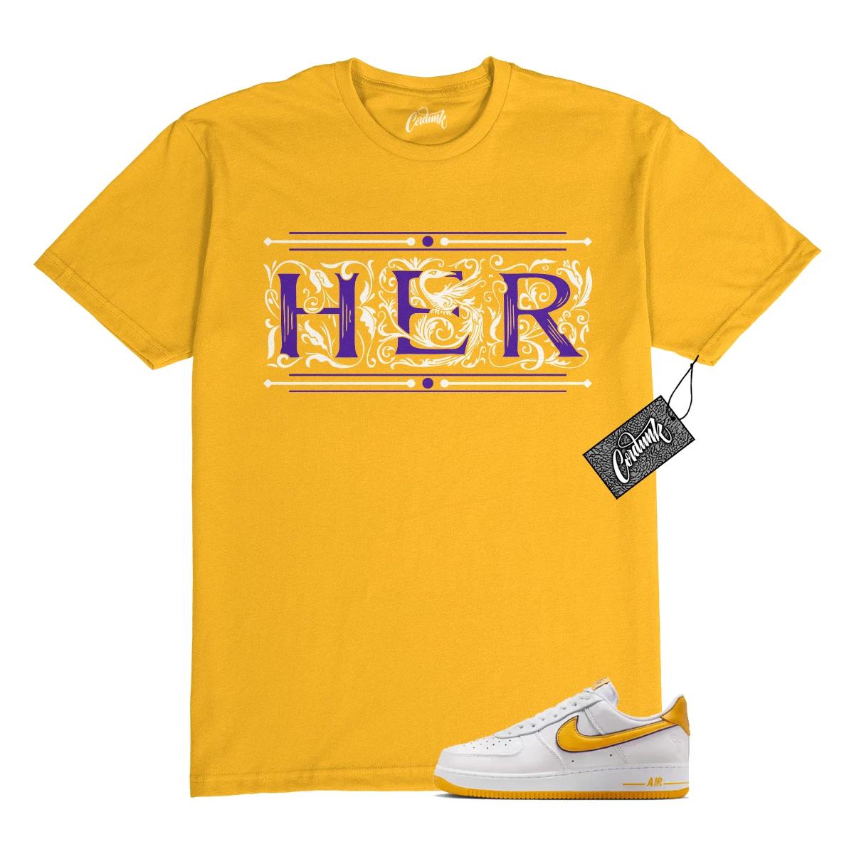 

Air Force 1 White Varsity Maize Varsity Purple T Shirt to Match HERCD S
