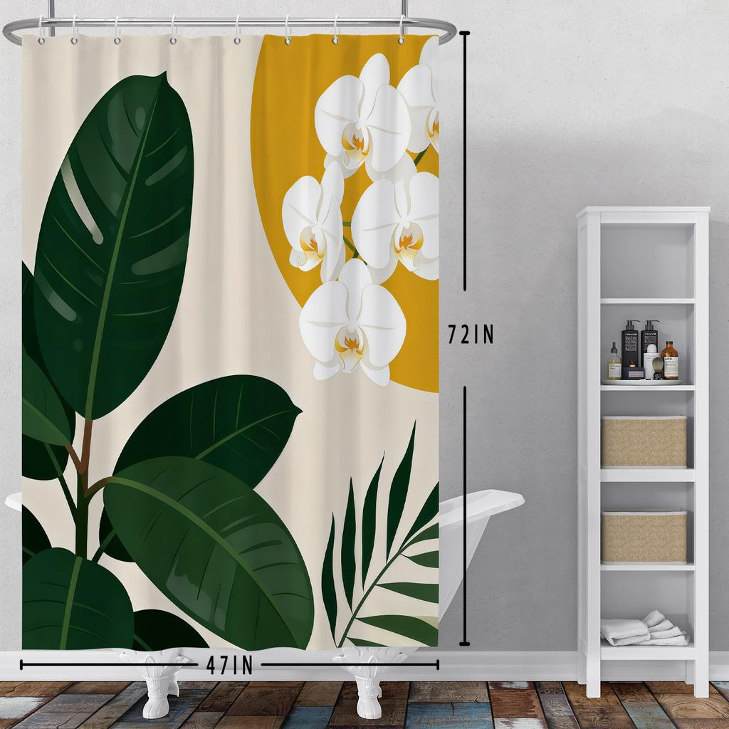 Nordic Style Tropical Leaves Shower Curtain Green Plant Art Waterproof Bath Curtains Polyester Fabric Decor Curtain with Hooks