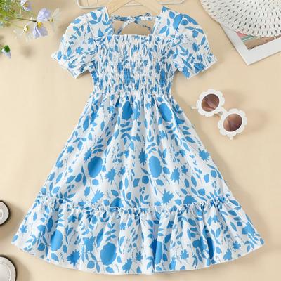 New Summer Thin Girls Sweet Lace Floral Print Princess Dress Girls Chiffon Dress Children Colthes