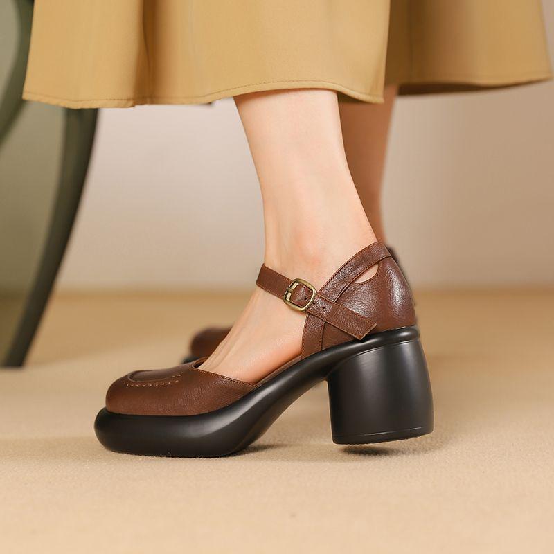 Nuove scarpe Mary Jane con tacco spesso e cavo, stile college, plateau, tacchi alti, versatili, in morbida pelle, punta rotonda, cinturino con fibbia a una parola, scarpe da donna