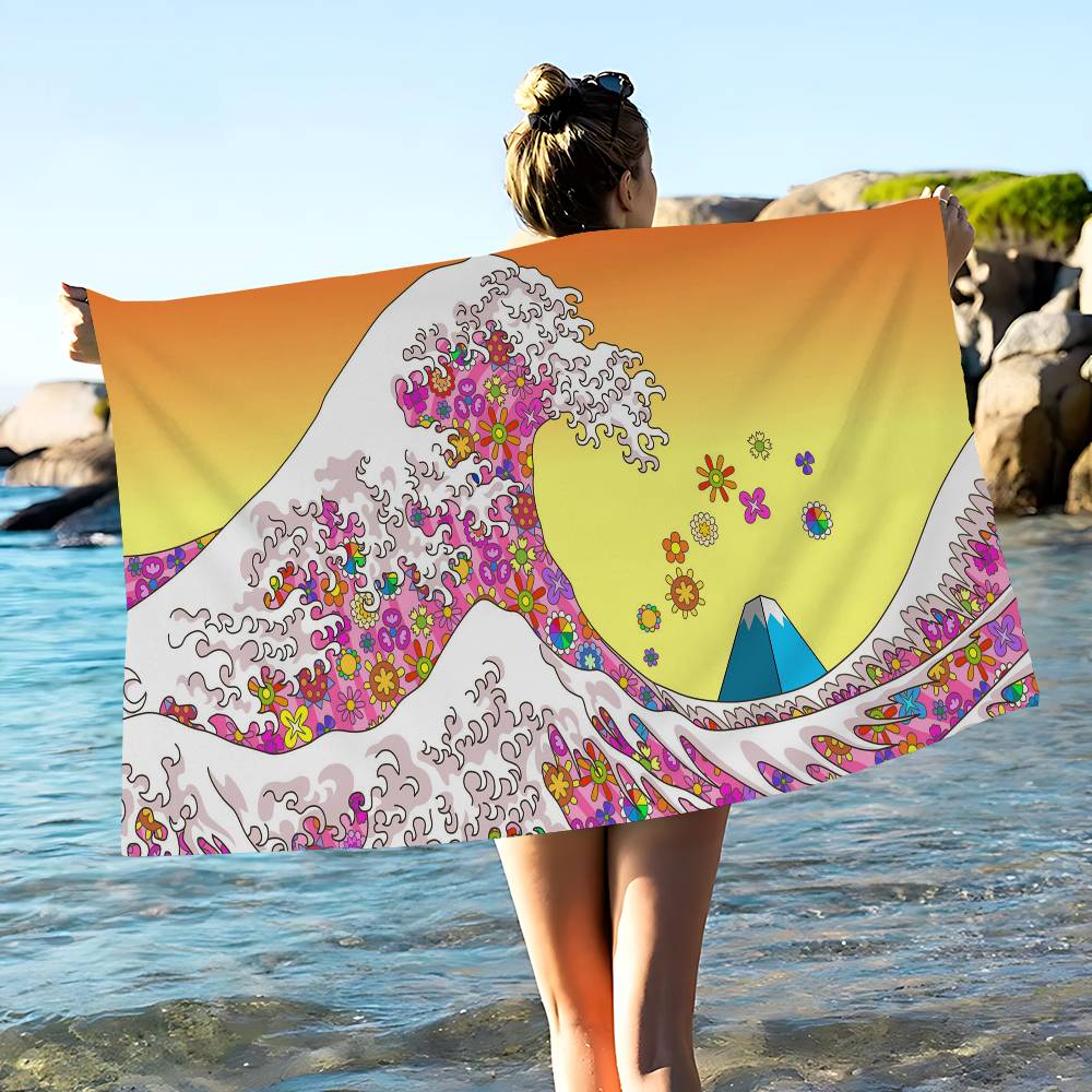 The Great Wave Off Kanagawa Microfiber Beach Towel Absorbent Quick Dry Soft Yoga Swimming Resort Mountain Climbing Towel
