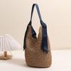 Women's Asian-Inspired Straw Tote Bag - Oversized Solid Woven Beach Bag with Detachable Ribbon for Vacation Essentials & Boho Outfits