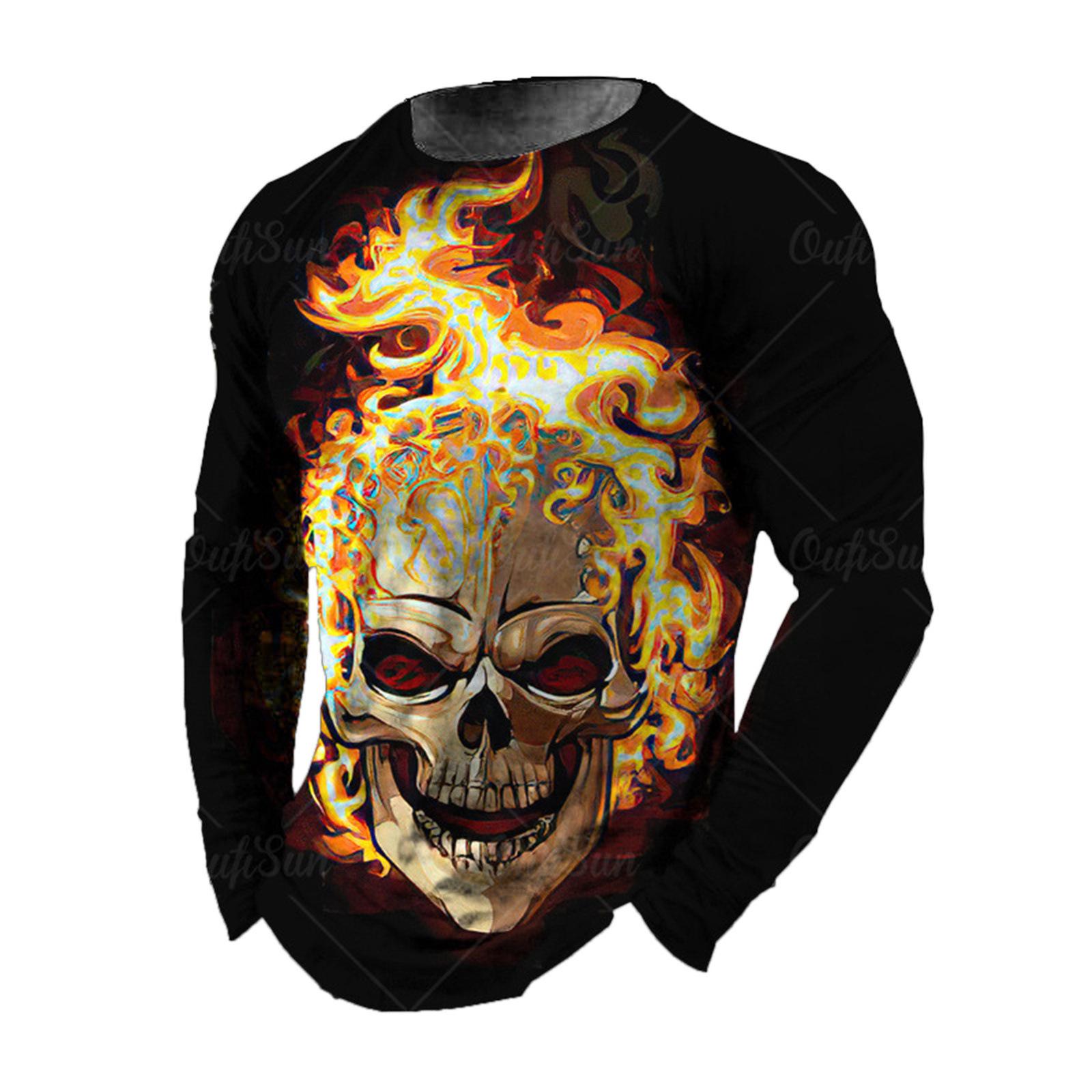 

Весенне-осенние футболки с круглым вырезом и 3D-принтом в виде черепа, модные повседневные мужские футболки с длинным рукавом 5XL