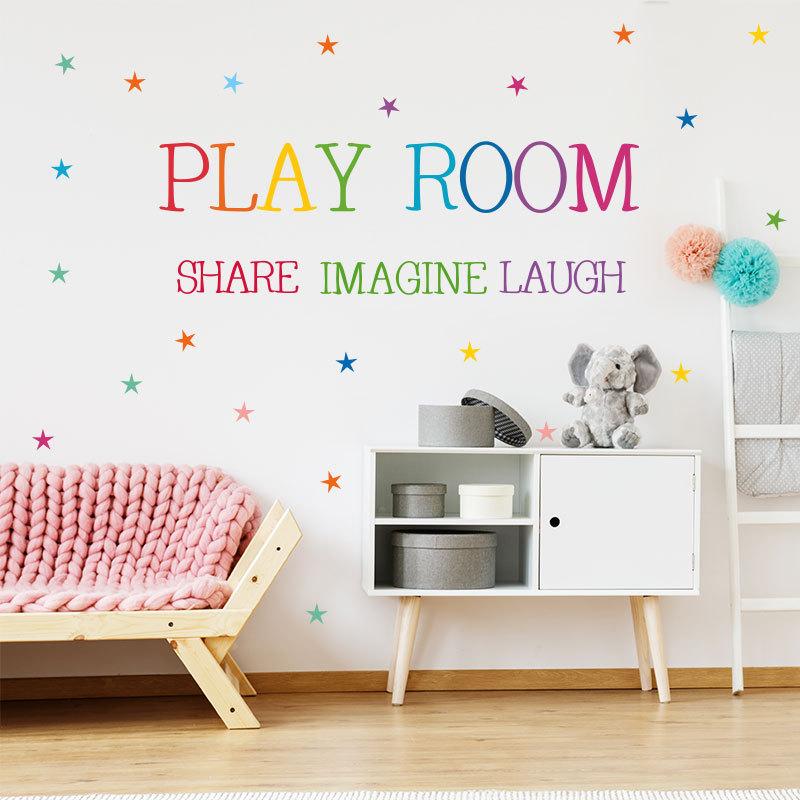 Play Room Colorful Lettering Wall Stickers, Inspirational Quote Decals for Kids Playroom, Nursery and Home Wall Decor