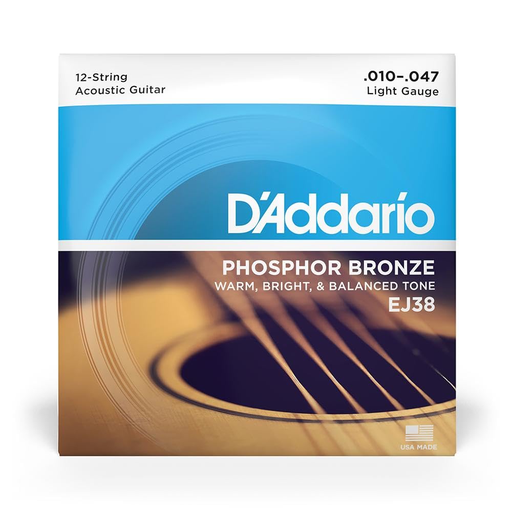 Phosphor Bronze Light Acoustic Guitar EJ38 D'Addario Strings, 12-String, .010-.047,