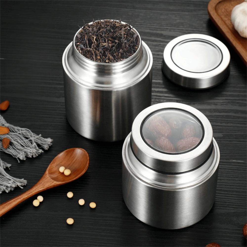 Moisture-Proof Stainless Steel Tea Canister Airtight Seal Lid Tea Storage Jar Shatter-resistant Coffee Bean Storage Canister