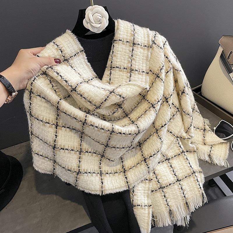 New scarf women's winter versatile imitation cashmere plaid scarf thickened warm shawl scarf
