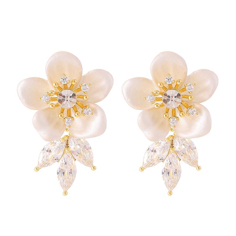 Mori Sweet Temperament Small Fresh Dripping Oil Inlaid Zircon Flower Earrings Women's Light Luxury Simple High-end Super Fairy Earrings