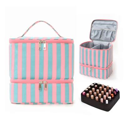 Double Layer Nail Polish Organizer Bag 30 Compartment Large Capacity Essential Oil Storage Bag Handheld Nail Care Kit Bag