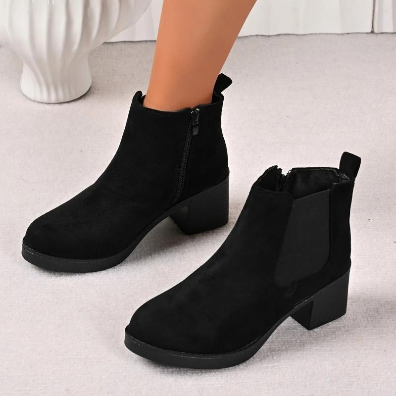 Platform Women's Ankle Boots Autumn Winter Fashion Elegant Faux Elegant Concise Zipper Solid Colors High Heel Women Short Boots