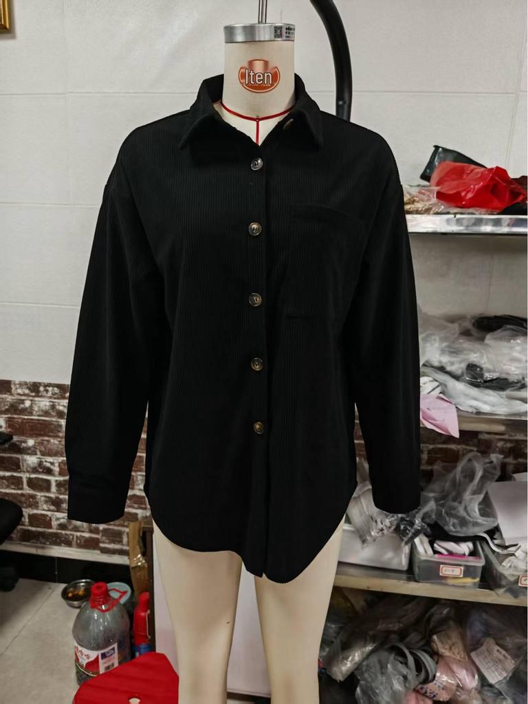 2025 Autumn/Winter Oversize Loose Casual Women's Corduroy Shirt - European & American Style