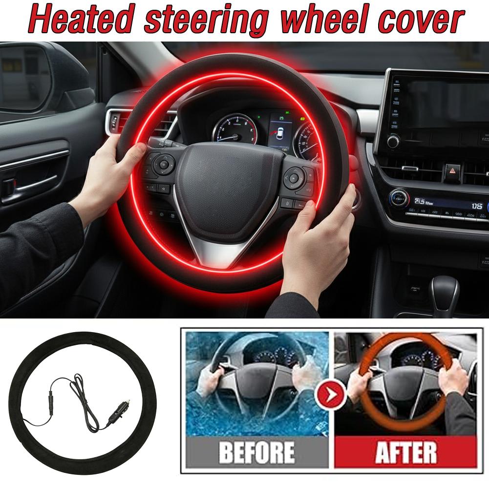 Cubierta de Volante Calefactable de 12V Cálida en Invierno Ajuste Universal Protector Exterior para Coches Camionetas Furgonetas Accesorios para Coche