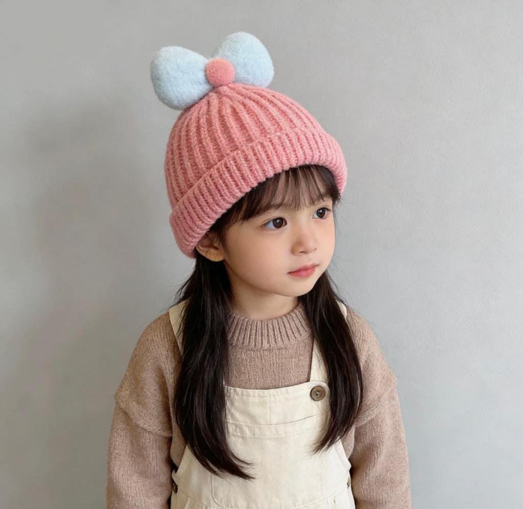 Children's Wool Hat with Bowknot - Warm Knit Cartoon Pullover for Baby and Toddler 