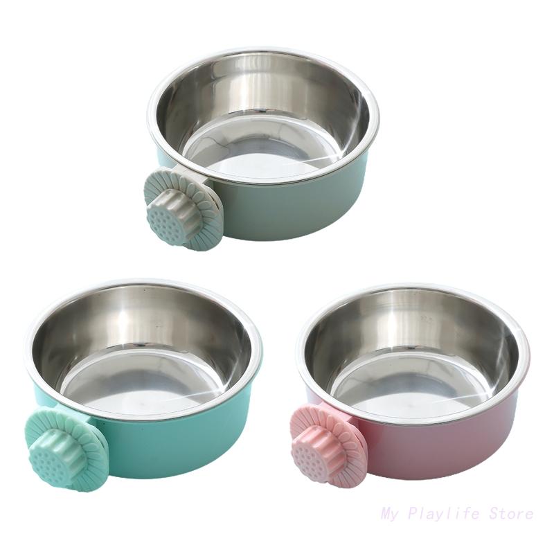 Pet Feeding Bowl Hanging Non-Slip Cats Dogs Food Bowls Stainless Steel Puppy Water Feeder Can Be Fixed On The Cage Pets Supplies