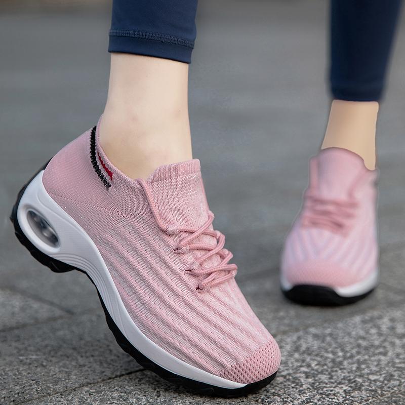 Women Knitted Mesh Sneakers Fashion Socks Shoes Air-cushion Platform Shoes Ladies Breathable Walking Traveling Shoes