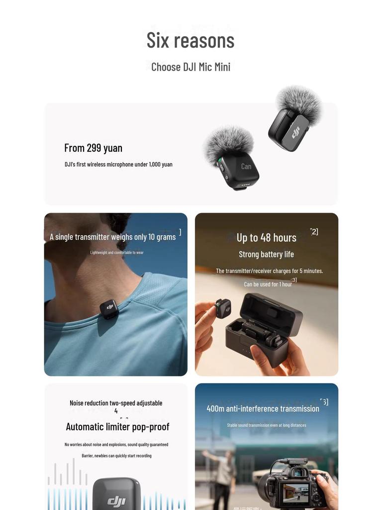 DJI Mic Mini: Wireless Noise-Reduction Clip-On Microphone for Live Broadcasting, Vlogs, Interviews, and Mobile Phone Recording.