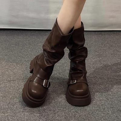 Pantofi pentru Femei 2024 Cizme Femei Slip-on de Înaltă Calitate Cataramă Modernă la Pantof Cizme Moderne Femei Cizme de Iarnă cu Platformă Până la Mijlocul Gambei