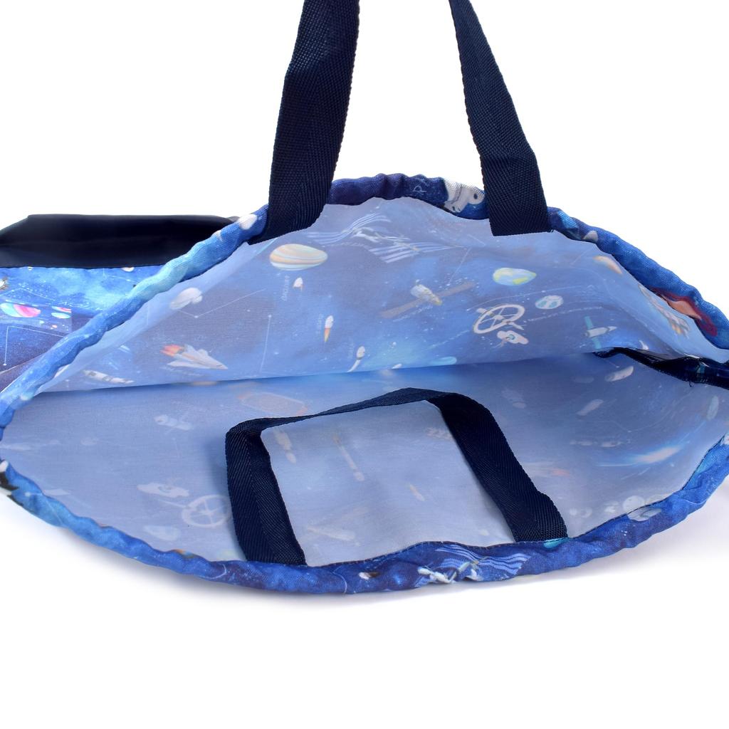Geantă mare de haine de sală cu șnur, în stil BOMBON COLORAT (cu etichetă cu nume) cu mâner, clin, hidrofug, fără fier, Future Planet Exploration și