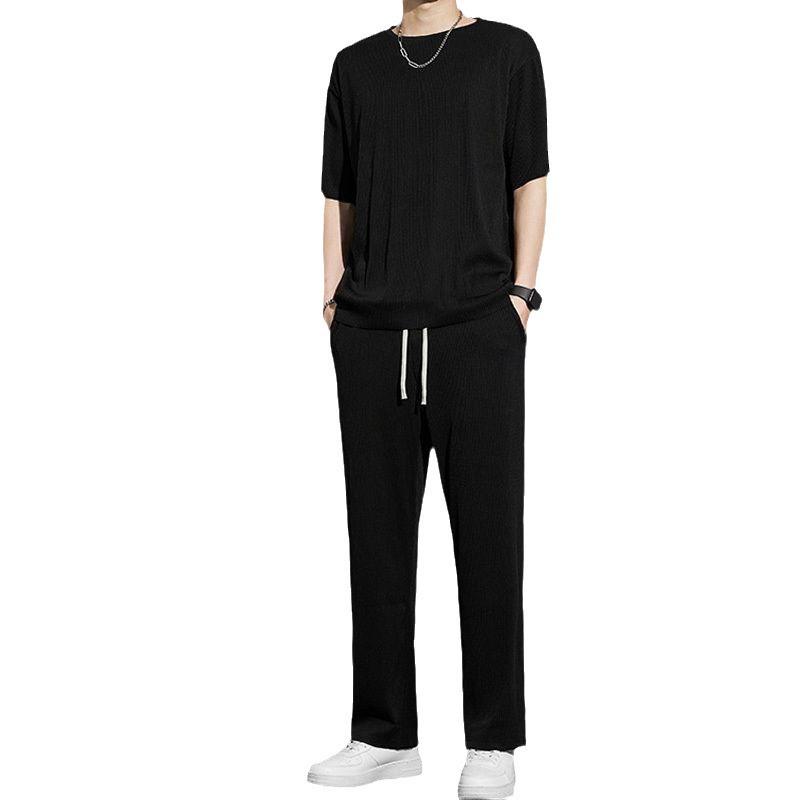 Men's Quick-Dry Ice Silk Sports Set: Short Sleeve T-Shirt & Long Pants