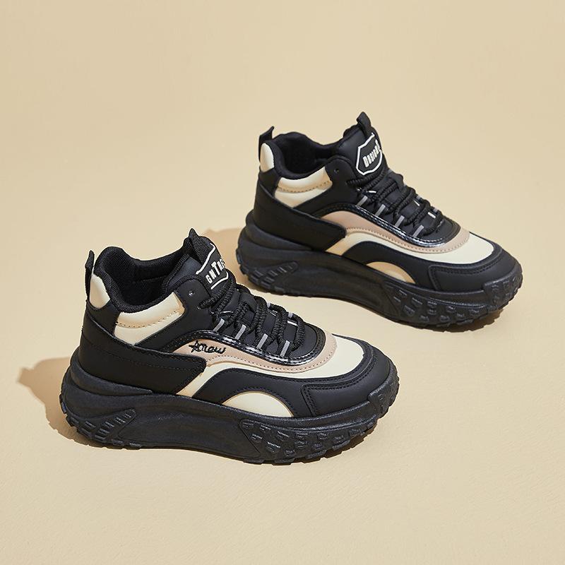 

Кроссовки для бега для женщин, повседневные, нескользящие, на толстой платформе, папины кроссовки, на шнуровке, для ходьбы, удобные, из искусственной кожи, спортивные, теннисные туфли для женщин 40 чёрный