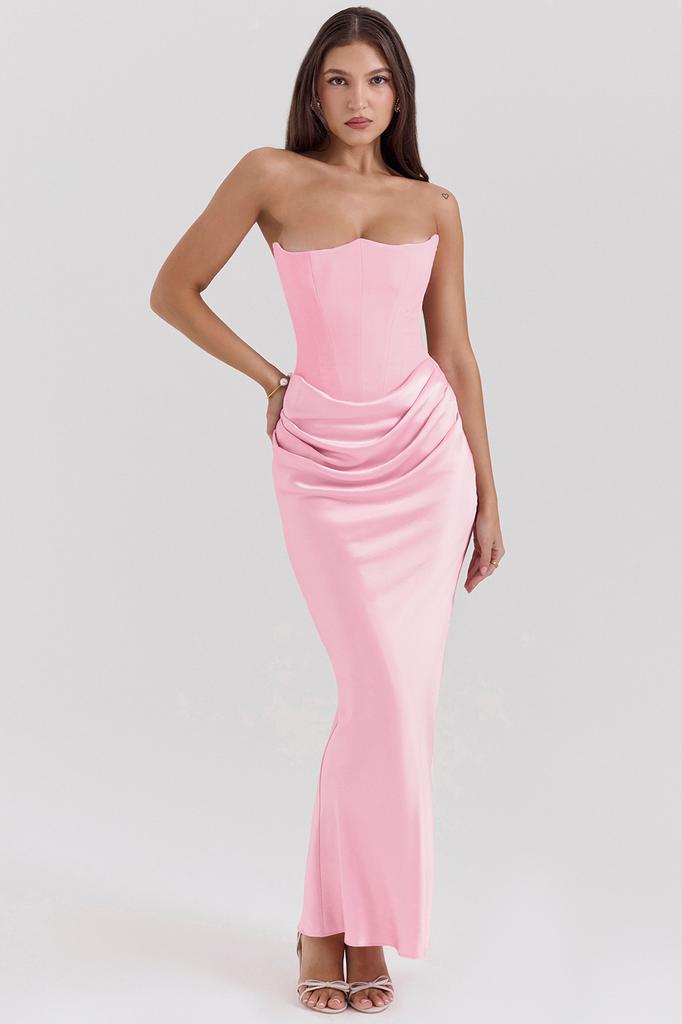 New red tube top fishbone sexy slim fishtail fishtail dress long solid color dress women
