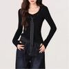 Women's Autumn and Winter Black Long-sleeved Sweater Polka-dot Tie Decoration Slim Fit T-shirt