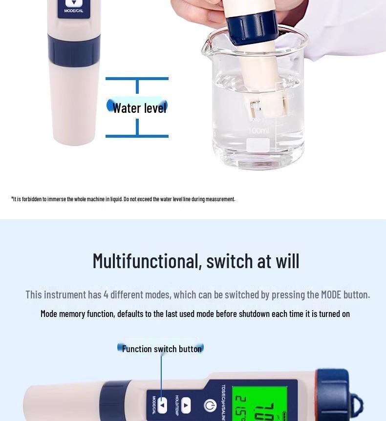 5-in-1 Water Quality Tester: Salinity, pH, Temperature, TDS Multifunctional Meter