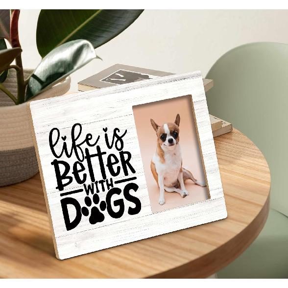 SRADMO Dog Picture Frame, Gift for Dog Mom Dad Lovers, Life Is Better With Dogs 10x8 Inch Wooden Tabletop Photo Frame