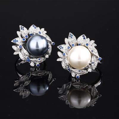 Jewelry Copper Platinum Plated Pearl Flower Temperament Light Luxury Ring 14Mm