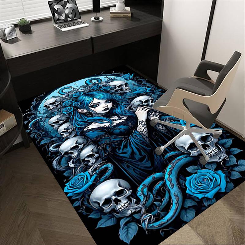 

1PC Skulls Roses Anti-slip carpet, suitable for Office, bedroomand playrooms. It can also be used as a sofa footrest cover-R75 60cm by 90cm