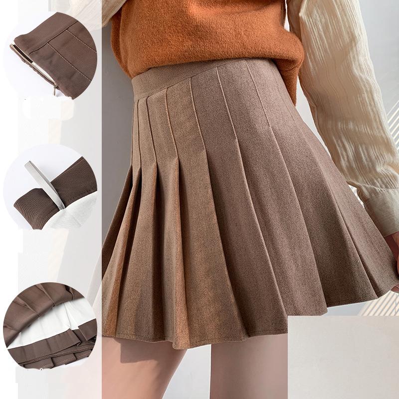 Podzimní a zimní dámská skládaná sukně Zesílená tvídová sukně Vysoký pas Úzká tenká sukně do půl těla