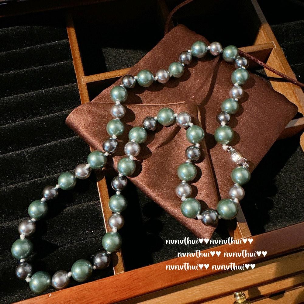 Mermaid Tears Malachite Green Pearl Necklace, Tahiti, Deep Sea Beads Colorful Real Multi-Hemp Grey Pearl Necklace