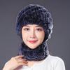 Hat Female Autumn Winter Trendy Versatile Rex Rabbit Hair Cycling Warm Ear Protection Fur Hat Scarf Set