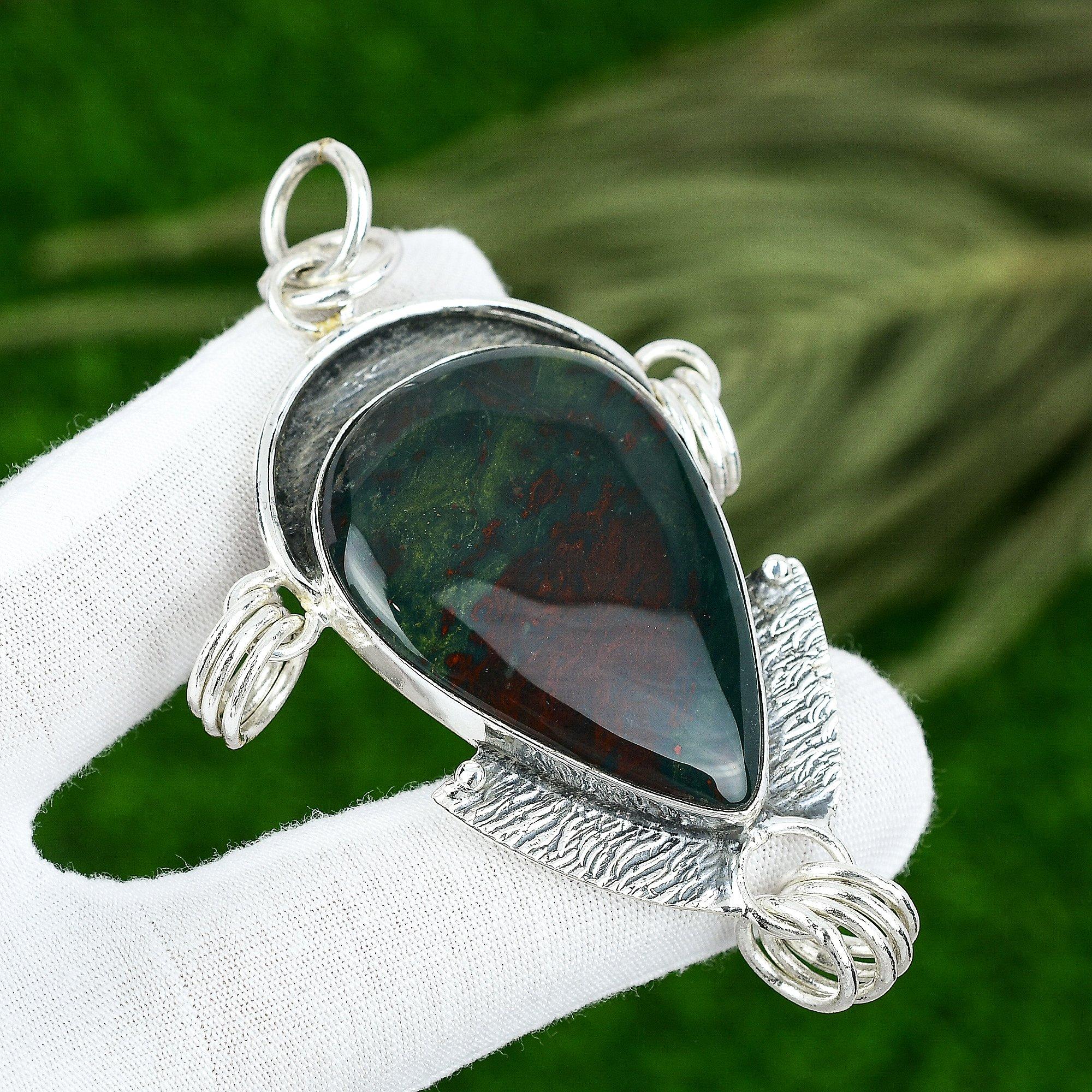

Sterling Silver Pear Natural Bloodstone March Wedding Daughter Pendant Jewelry