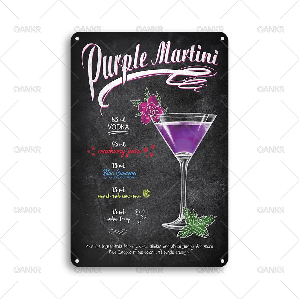 Vintage Pub Bar Club Decor Poster Metal Tin Sign Purple Cocktail Recipe Metal Signs for Backyard Restaurant Home Decor Plaque 20x30cm