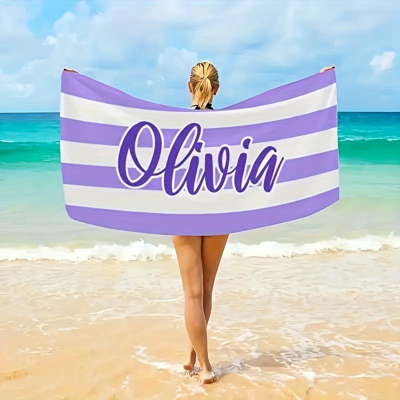 Personalized Striped Beach Towel Custom Name/Logo Microfiber Towel Thin Quick Dry Absorbent for Beach Swimming Yoga Bath Sports