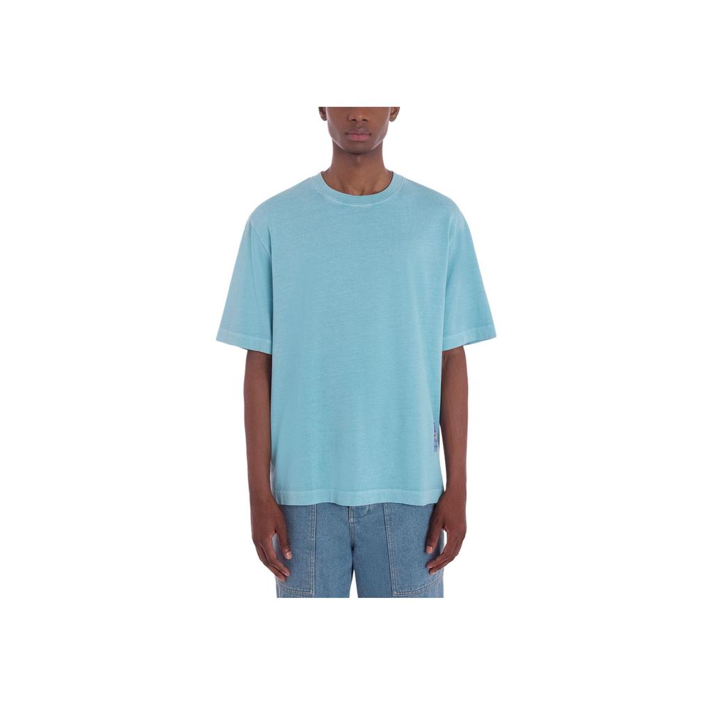 Maison Kitsune SS24 Solid Color Plain Knit Short Sleeve T-Shirt Men Tops Sky-Blue MM00124KJ0119-P435