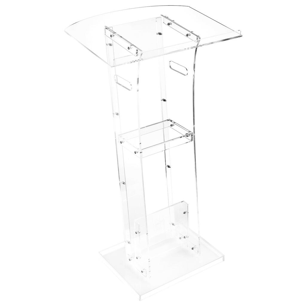 VEVOR Podium Stand, 1100 mm Acrylic Lectern, Portable Laptop Desk with Wide Reading Surface and Storage Shelf, Book Stopper, Floor-Standing