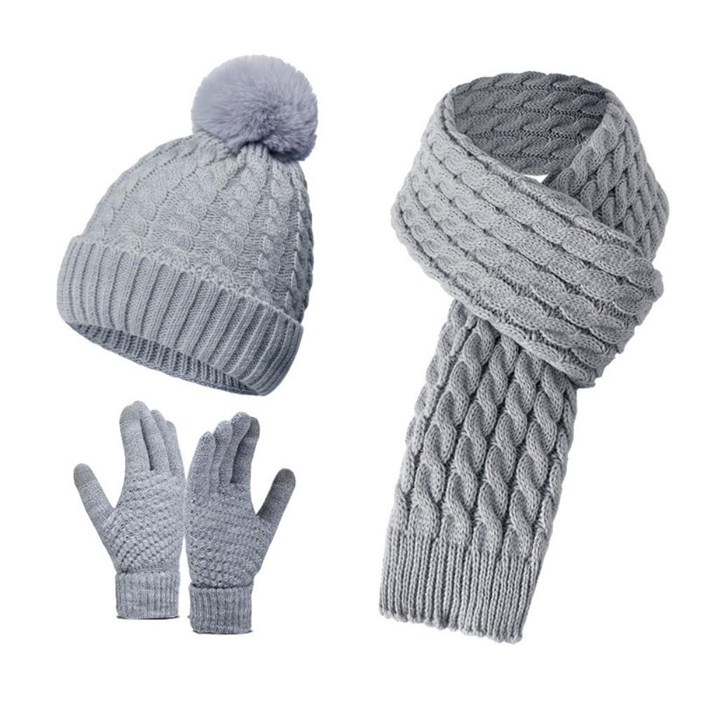 3Pcs/Set Warm Winter Hat Scarf Gloves Set Windproof Scarf Neck Warmer Suit for Men Women