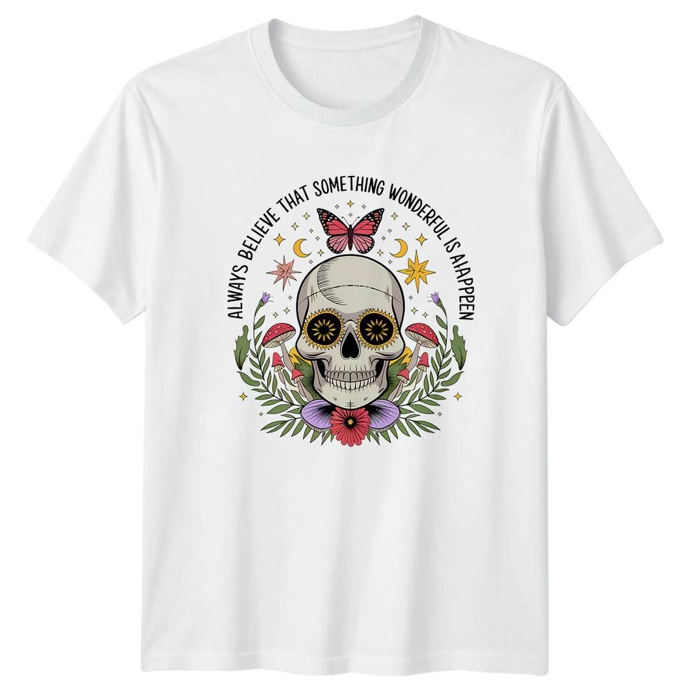 Boho Skull Butterfly Always Believe Celestial Magic TShirt S